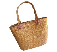 Cabilock Seegras Handtasche Gewebt Strandtasche Sommer Picknicktasche Aus Stroh Blumenkorb Für Damen Outdoor Tragbare Tasche Natürliche Farbe