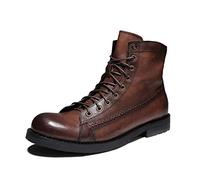 Cachorro 1 Paar Mittelalterliche Vintage-Herrenstiefel, Britischer Stil Tooling Rundkopf-Schnürriemen Pu-Lederstiefel Für Den Täglichen Gebrauch, Outdoor-Modekostüme,Braun,48