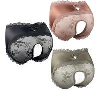 Cadiwe Femboy Sissy Herren-Höschen, Hipster-Slip, Spitze, Bikinislip, Dessous, Unterwäsche für Herren, Schwarz, Schwarz + Braun + Grau, Schritt offen, 3er-Pack, Large