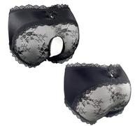 Cadiwe Femboy Sissy Herren-Höschen, Hipster-Slip, Spitze, Bikinislip, Dessous, Unterwäsche für Herren, Schwarz, Schwarz, offen + ohne Schritt, 2 Stück, X-Large