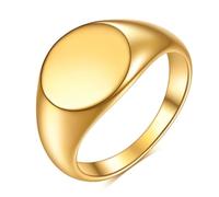 Cadoline Runder Herren-Siegelring aus Edelstahl, 12 mm, Gold, Größe 60