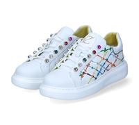 Cafe Noir Sneakers mit Stickerei und bunten Strasssteinen - C1DE1011, Weiß, 36 EU