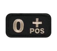 Café Viereck Blutgruppe-Patch, gestickter Klett-Aufnäher 5 x 3 cm schwarz, 0+, vernähte Rückseite, Kettelrand, farbecht, UV-beständig, wetterfest, Klettpatch für Ausrüstung, Rucksack, Jacke, Tasche