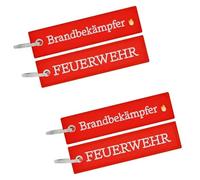 Café Viereck ® Gestickter Feuerwehr Schlüsselanhänger mit Öse und Ring - 12 cm x 3 cm (2)