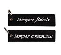 Café Viereck Schlüsselanhänger mit Öse und Ring - 12 cm x 3 cm (Semper fidelis semper communis)