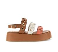 CAFèNOIR - Dreiriemen-sandalen Aus Nappaleder Mit Ösen Und Ziernähten Multi Coral, Für Frauen, Farbe Mehrfarbig, Größe 36