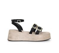 CafèNoir - Damen-Sandalen mit doppeltem Keilabsatz und Schnalle und Knöchelriemen, Schwarz , 37 EU