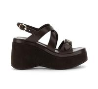 CAFèNOIR - Ledersandalen Mit Schnallenverschluss Am Keilabsatz Dark Braun, Für Frauen, Farbe Braun, Größe 38
