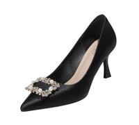 CAFETU Damen High Heels Satin Glitzer Strass Stiletto Pumps für Frauen Sexy Geschlossene Spitze Zehen Heels Elegant Vielseitig, Schwarz, 41 EU