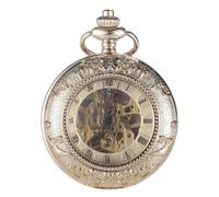 CAFIEDR Goldene mechanische Taschenuhr, Handaufzug, beidseitig offenes Gehäuse, hohl gravierte Taschenuhr-Kettenuhr (A, Einheitsgröße)