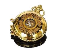 CAFIEDR Taschenuhr, Retro Gold Herren Manuelle Mechanische Taschenuhr Zurück Hohl Flip Stil Herren Mechanische Uhr