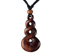 Cahaya Permai Maori Twist Halskette aus Holz handgeschnitzt - 5 cm Anhänger aus dunklem Naturholz - Verstellbares schwarzes Baumwollband 40-70 cm - Ethno Schmuck Amulett für Damen und Herren