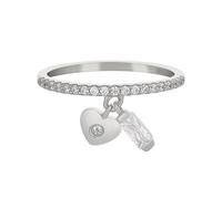 Fingerring CAÏ "925 Silber rhodiniert mit Anhängern Herz Zirkonia" Gr. 16, weiß, Fingerringe, Damen, 050 (15,9), Silber 925 (Sterlingsilber), Fingerring (90419835-16) weiß