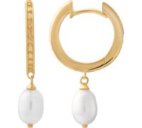 Cai Creolen 925/- Sterling Silber Süßwasserzuchtperle Weiß 2,2Cm Gesandet / Glanz