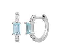 cai Damen Creole 925 Sterling Silber mit Zirkonia und Aquamarin 925/- Sterling Silber 2,0cm Glänzend Aquamarin weiß 358215822R