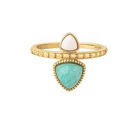 Fingerring CAÏ "925 Silber vergoldet Dreiecke Amazonit & weißer Achat" Fingerringe Gr. 052 (16,6), Silber 925 (Sterlingsilber), gelb Damen Fingerringe (55565415-52)