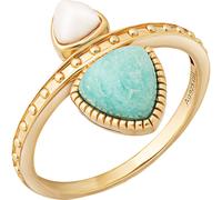 Fingerring CAÏ "925 Silber vergoldet Dreiecke Amazonit & weißer Achat" Fingerringe Gr. 054 (17,2), Silber 925 (Sterlingsilber), gelb Damen Fingerringe (55565415-54)