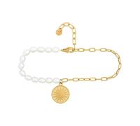CAÏ Fußkette »925 Silber Perlen Münze vergoldet Sonne Mond«, Süßwasserzuchtperlen