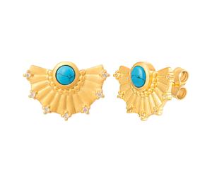 caï Ohrstecker 925 Silber vergoldet Fächer, Türkis & Weißtopas 925/- Sterling Opal weiß gelb Damen