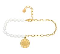 CAÏ Armreif »925 Silber Perlen Münze vergoldet Sonne Mond«, Süßwasserzuchtperlen