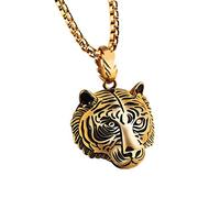 Caimeytie Herren Halskette Tiger Anhänger Edelstahl 60CM Männer Geschenke Golden