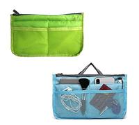 CaiYuanGJ 2 Stück Reise Organizer Tasche, Organizer Tasche Klein, Handtaschen Organizer, Multifunktions Handtaschen Organizer, Erweiterbar, 13 Taschen, für Reise Make Up (Grün und Blau)