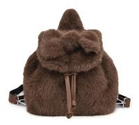 CAKEEYUM Flauschiger Rucksack mit Kawaii-Schleife, pelziger Mini-Rucksack, Geldbörse für Damen, süßer Plüsch-Kleiner Tagesrucksack für Mädchen und Frauen (Kaffee)