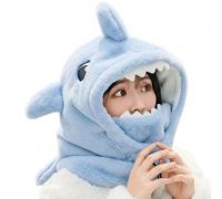 CAKEEYUM Hai-Mütze, 3-in-1-Beanie-Mütze, Plüsch-Skimaske mit Vollgesichtsabdeckung, niedliche Tier-Skihelm-Abdeckung, Kapuze für Wintersport, Cosplay & Blau, 3-in-1-, Hai, Helm, H