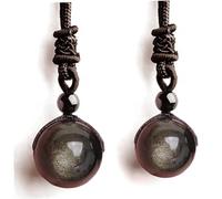 CAKEEYUM Obsidian-Halskette, 18/20 mm, natürliche schwarze Obsidian-Halskette, runder Stein-Anhänger für Damen und Herren, Schwarz, Herren, Kristall, Stein-Nec