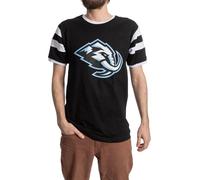 Calhoun NHL Surf & Skate Herren T-Shirt mit Schulterstreifen, Varsity eingesetzte Ärmel, Retro-Stil, The Coastal Collection, Utah Mammoth, Mittel