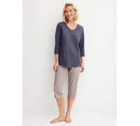 CALIDA Schlafanzug Graphic Nights Damen L (48/50) graystone 3/4-Länge V-Ausschnitt 100% Baumwolle