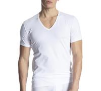 T-Shirt CALIDA "Cotton Code", Herren, Gr. XXL (58/60), weiß, Single Jersey, Obermaterial: 95% Baumwolle, 5% Elasthan, unifarben, casual, normal hüftbedeckend, V-Ausschnitt, Kurzarm gerader Abschluss,