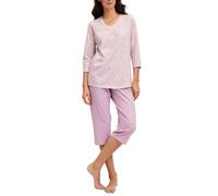 Schlafanzug CALIDA "Blooming Nights", Damen, Gr. S (40/42), rosa (fragrant lila), Single Jersey, Obermaterial: 100% Baumwolle, bequem 3/4-Länge, V-Ausschnitt, Homewear-Sets Schlafanzug, V-Ausschnitt,