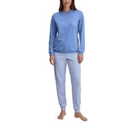 Schlafanzug CALIDA "Lovely Nights", Damen, Gr. M (44/46), blau (hydrangea blau), Single Jersey, Obermaterial: 100% Baumwolle, gestreift, bequem lang, Rundhals, angesetztes Bündchen, Homewear-Sets Schl