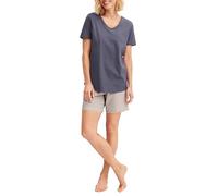 CALIDA Shorty Graphic Nights Damen, 100% Baumwolle, V-Ausschnitt, Single Jersey, Gr. S graystone