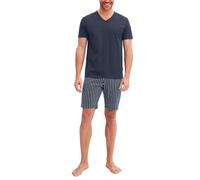Shorty CALIDA "Cotton Special", Herren, Gr. M (50), blau (saphir blau), Single Jersey, Obermaterial: 100% Baumwolle, bequem kurz, V-Ausschnitt, gerader Abschluss, Homewear-Sets, V-Ausschnitt, Kurzarm,
