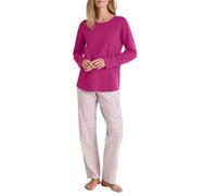 CALIDA Cotton Special Pyjama Damen | langer Schlafanzug, weiche Baumwollqualität und lockere Passform mit gestreifter Hose