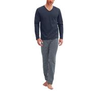 Schlafanzug CALIDA "Cotton Special", Herren, Gr. XXL (58/60), blau (saphir blau), Single Jersey, Obermaterial: 100% Baumwolle, bequem lang, V-Ausschnitt, gerader Abschluss, Homewear-Sets, Langarm, V-A