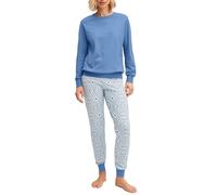 CALIDA Cotton Stripes Bündchen-Pyjama Damen, aus 100% Baumwolle, atmungsaktiv und klimaregulierend Riviera Blue 36-38