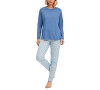 CALIDA Cotton Stripes Pyjama, lang Damen, aus 100% Baumwolle, atmungsaktiv und klimaregulierend Riviera Blue 36-38