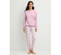 Schlafanzug CALIDA "Blooming Nights", Damen, Gr. L (48/50), rosa (fragrant lila), Single Jersey, Obermaterial: 100% Baumwolle, bequem lang, Rundhals, angesetztes Bündchen, Homewear-Sets Schlafanzug, R