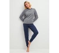Schlafanzug CALIDA "Soft Dreams", Damen, Gr. XS (36/38), peacoat blau, French Terry, Obermaterial: 85% Baumwolle, 13% Polyester, 2% Elasthan, bequem lang, Rundhals, angesetztes Bündchen, Homewear-Sets