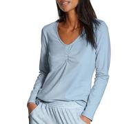 CALIDA Damen, Shirt, aus der Serie Favourites Sunflower, in Cerulean Blue, Top Langarm, V-Ausschnitt, aus 94% Baumwolle