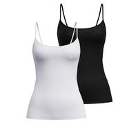 CALIDA Damen Spaghetti-Top 2er Pack - Sleek Skin, Top, Silky Smooth, einfarbig Weiß/Schwarz / L (48/50) L Mehrfarbig