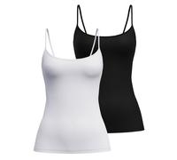 CALIDA Damen Spaghetti-Top 2er Pack - Sleek Skin, Top, Silky Smooth, einfarbig Weiß/Schwarz XS (36/38)