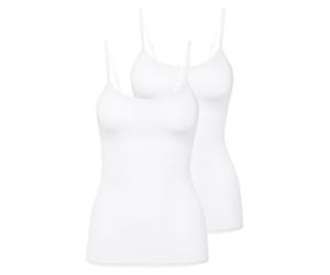 CALIDA Damen Spaghettitop, 2er Pack - Natural Comfort, Unterhemd, Top, Jersey, einfarbig Weiß M (44/46)