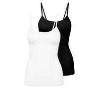 CALIDA Damen Spaghettitop, 2er Pack - Natural Comfort, Unterhemd, Top, Jersey, einfarbig Weiß/Schwarz XS (36/38)