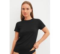 Kurzarmshirt CALIDA "Natural Skin", Damen, Gr. L (48/50), schwarz c2c, Interlock, Obermaterial: 83% Modal (TENCEL™), 17% Elasthan, hüftbedeckend, Rundhals, Shirts, mit Rundhalsausschnitt, Interlock-Qu