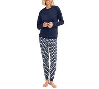 CALIDA Daylight Dreams Bündchen-Pyjama, Schlafanzug Damen, 100% Baumwolle, pflegeleicht, für empfindliche Haut Peacoat Blue 44-46