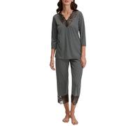 Capri-Pyjama CALIDA "Deep Dreams", Damen, Gr. XS (36/38), schwarz, Single Jersey, Obermaterial: 50% Baumwolle, 50% Modal (TENCEL™), gepunktet, bequem 7/8-Länge, tiefer V-Ausschnitt, Homewear-Sets, 7/8